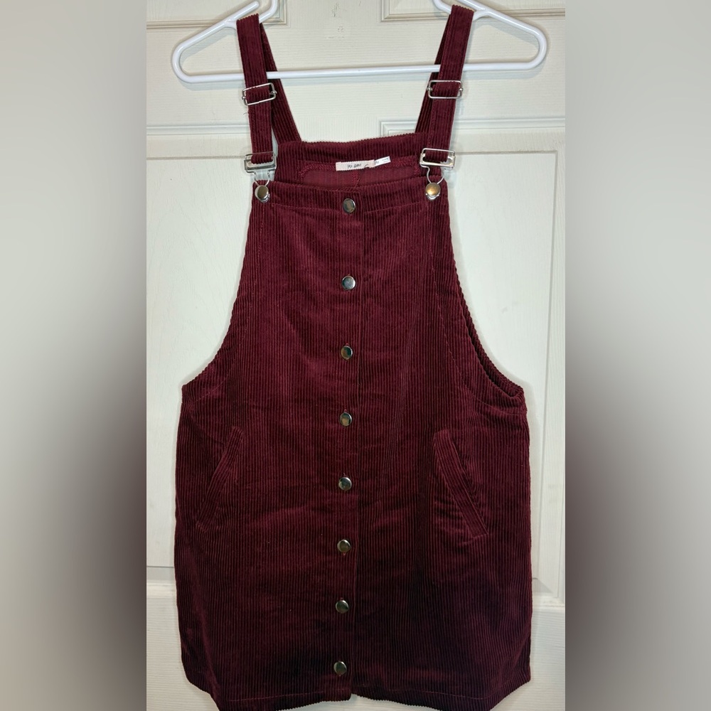 Corduroy Overall Red Mini Dress with Pockets